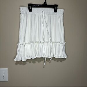 She + Sky White Bubble Mini Skirt with Smocked Tie Front